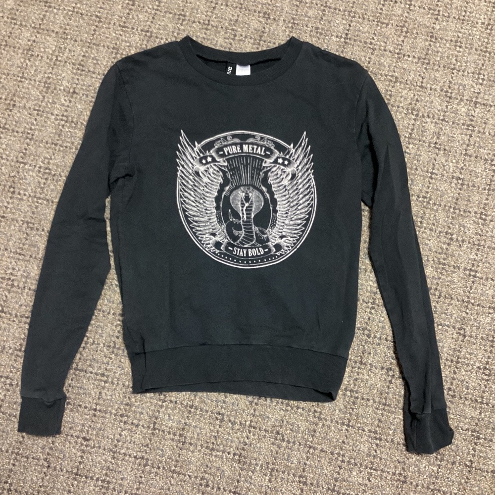 Divided H & M Black Charcoal Gray Cobra Pure Metal Sweatshirt * XS